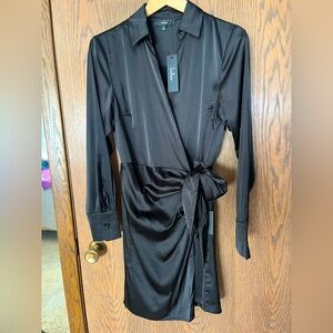 Black Silky Wrap Dress - Lulu’s